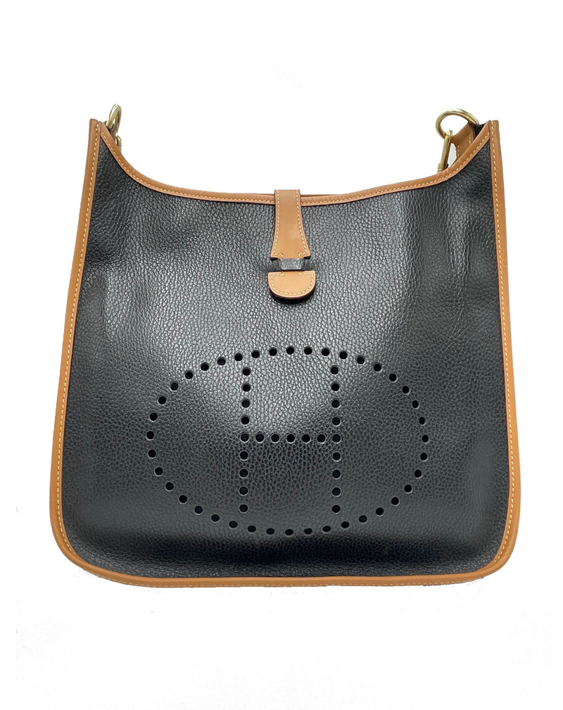 Evelyne GM Black with Gold Piping Clemence Leather with Gold Hardware