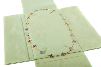 Gray Mother of Pearl with Rose Gold Vintage Alhambra 20 Motifs Necklace