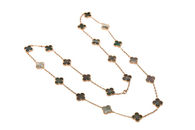 Gray Mother of Pearl with Rose Gold Vintage Alhambra 20 Motifs Necklace