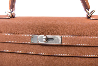 Kelly 32 Gold Togo Leather Retourne with Palladium Hardware